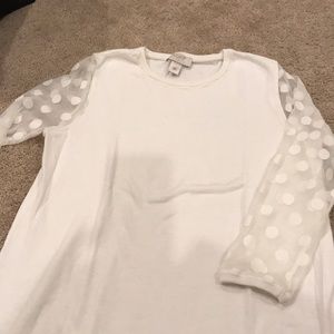Cream sweater with polka dot sleeves